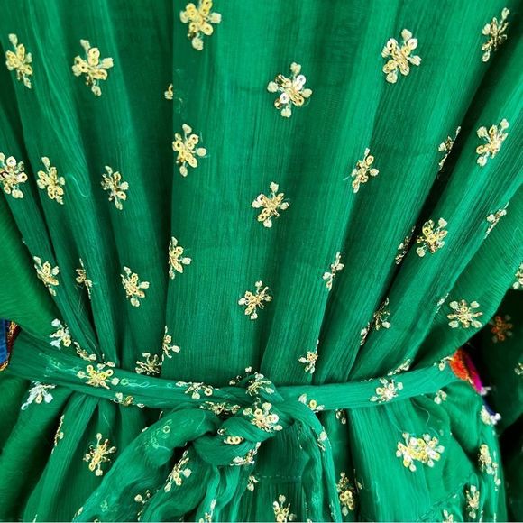 Ethnic festival party beaded mirror detailed midi tie back dress Bollywood - Picture 3 of 7